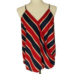 Maurices Womens M Spaghetti Strap Wrap Front Tank Stripes Red Blue Orange White